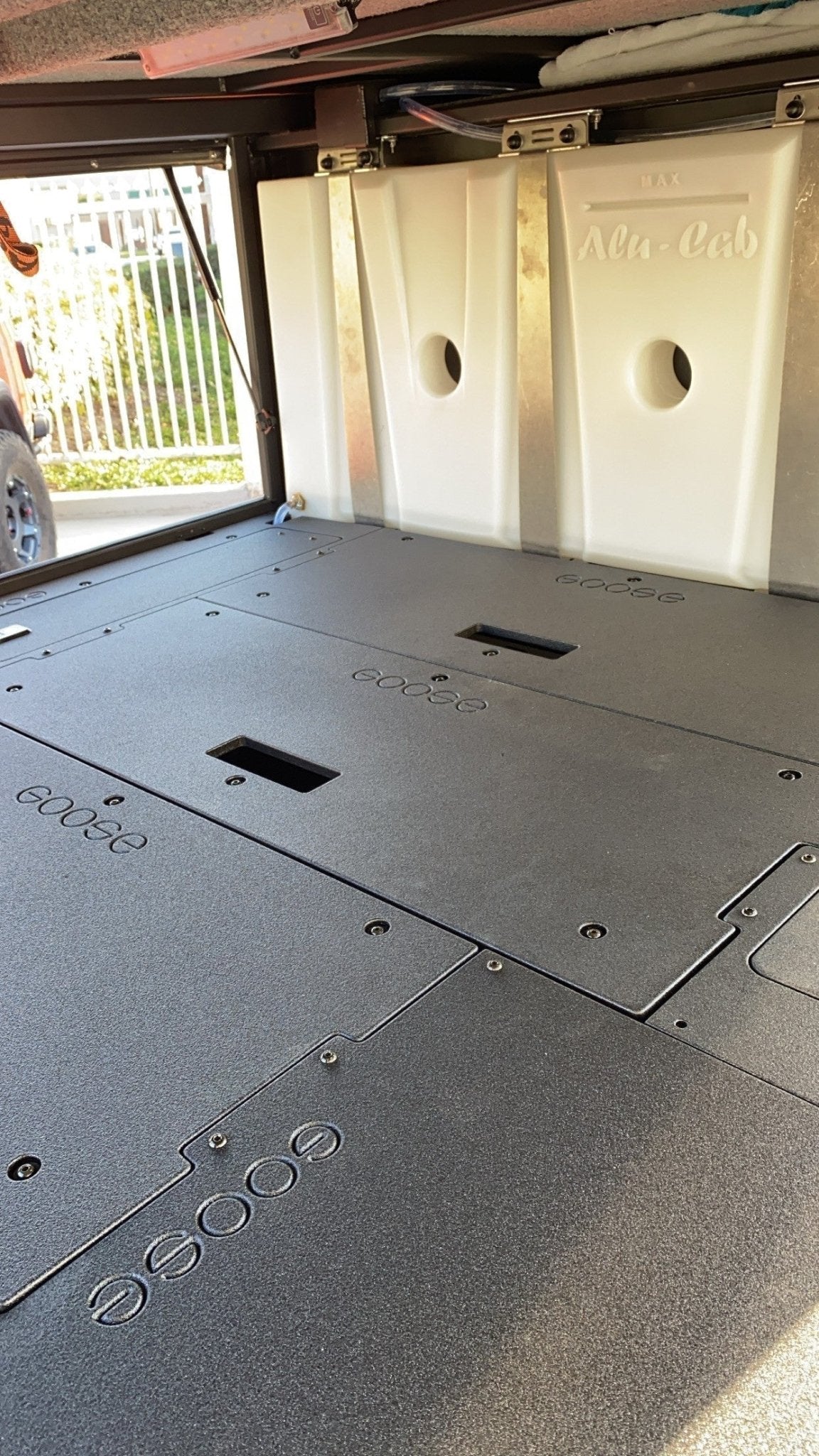 Alu-Cab Canopy Camper - Toyota Tacoma 2005-2023 - Sleep Deck Panel - Double Drawer Module / Power Management Module to Utility Module