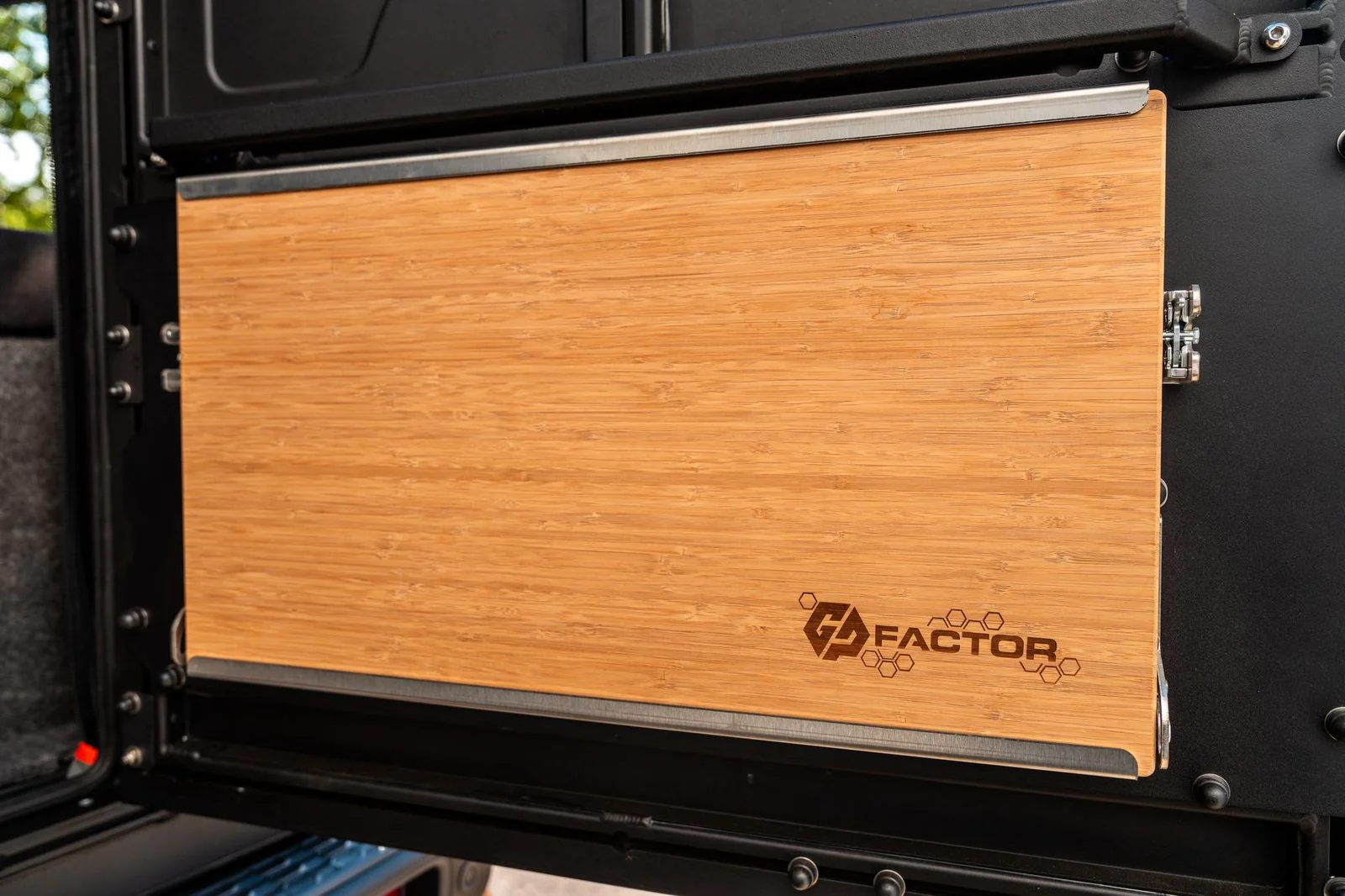 GP Factor Alu-Cab Canopy Camper Full Size Folding Table w/ Bamboo Cutting Board